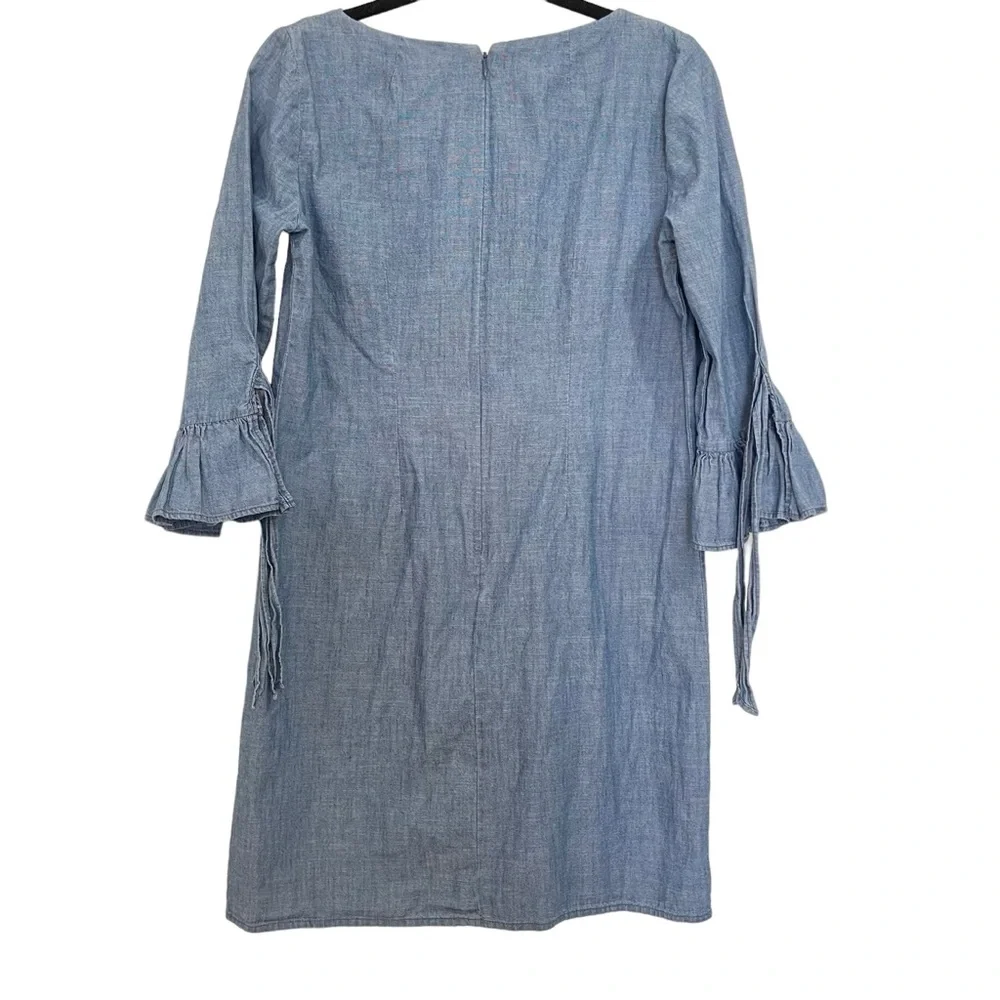 J. Crew‎ Sz 2 Blue Chambray  Denim Dress Bell Sleeve Lightweight Cotton Women's